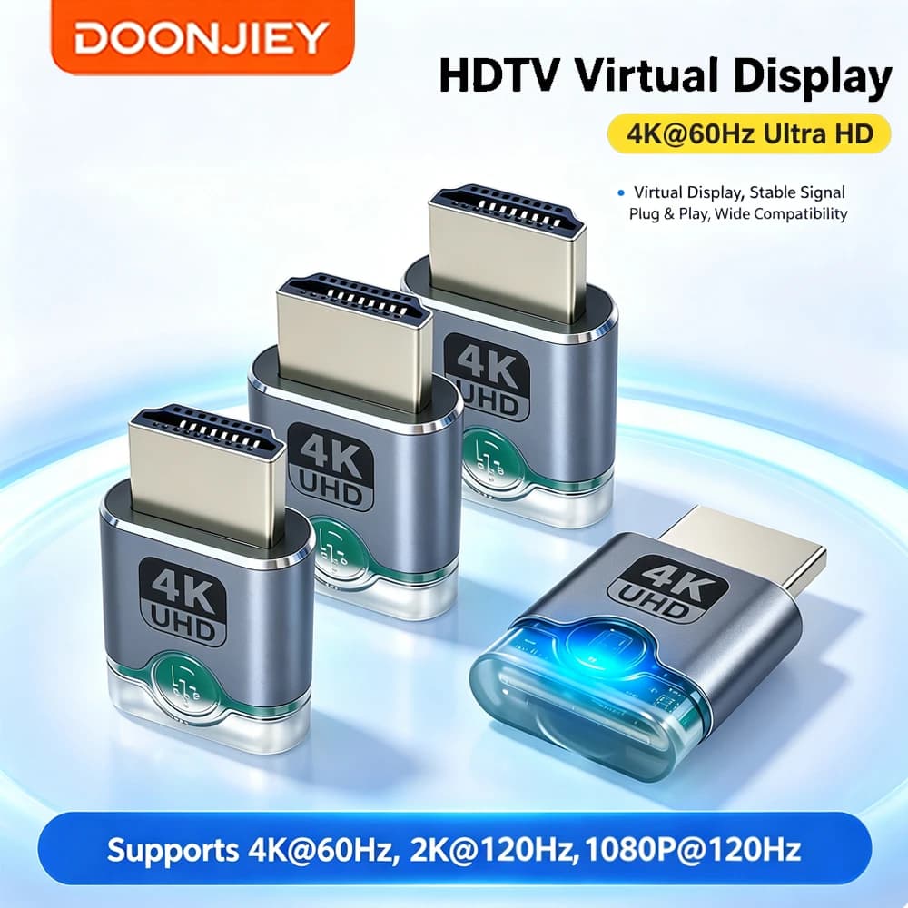 DOONJIEY 【4 Pack】 4K HDMI Display Emulator & DP Dummy Plug – Virtual Monitor for Gaming & Screen Lock Bypass Adapter