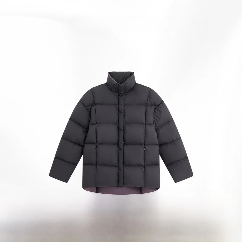 JCCC Minimalist Style Double-Sided Wearable Unisex down Jacket Shadow Black Elderberry Long Hooded Nylon 90% Duck down Filling