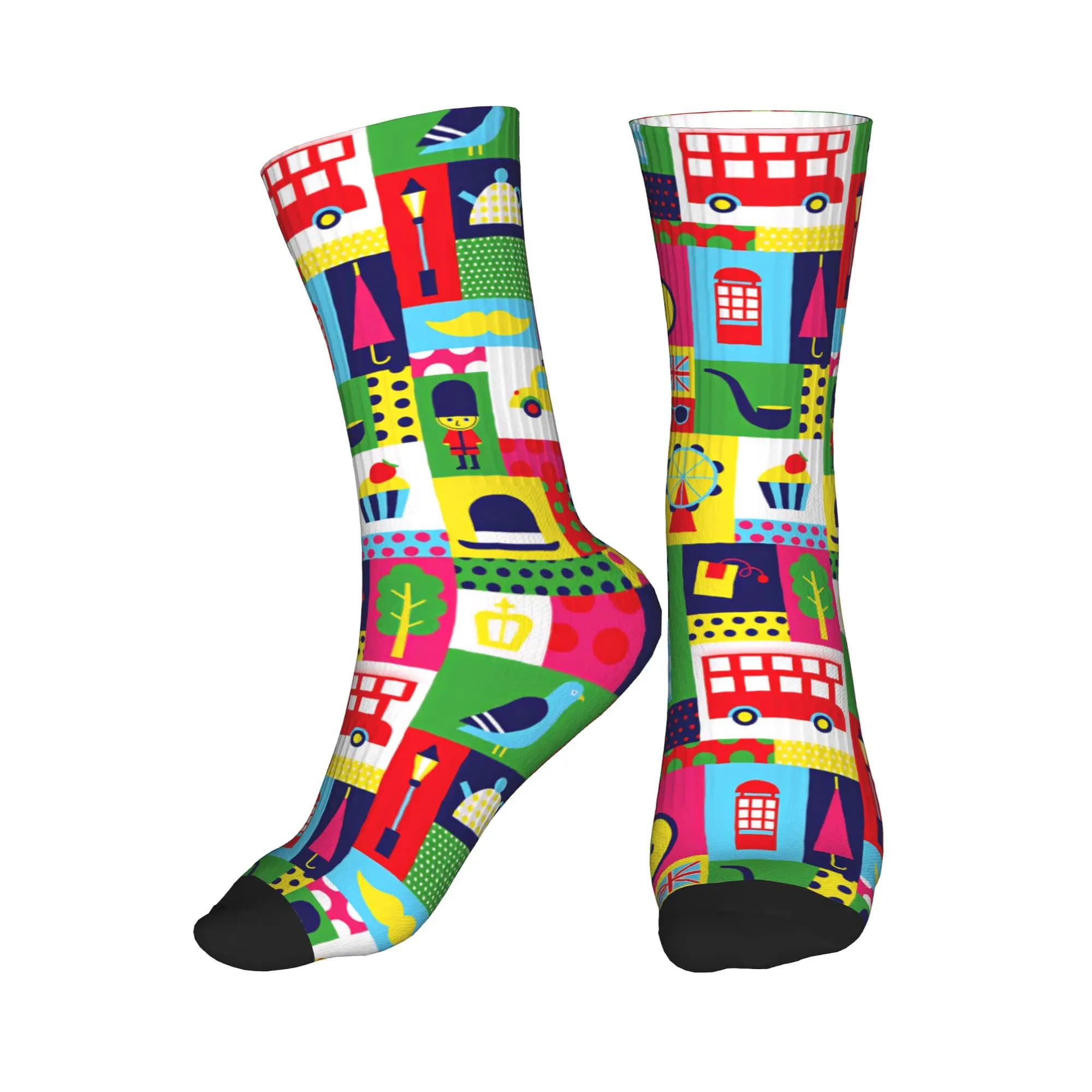 Harajuku Geometric Bright Pastel London UK Travel Patchwork Socks Women Men Warm 3D Printing Sports Basketball Socks