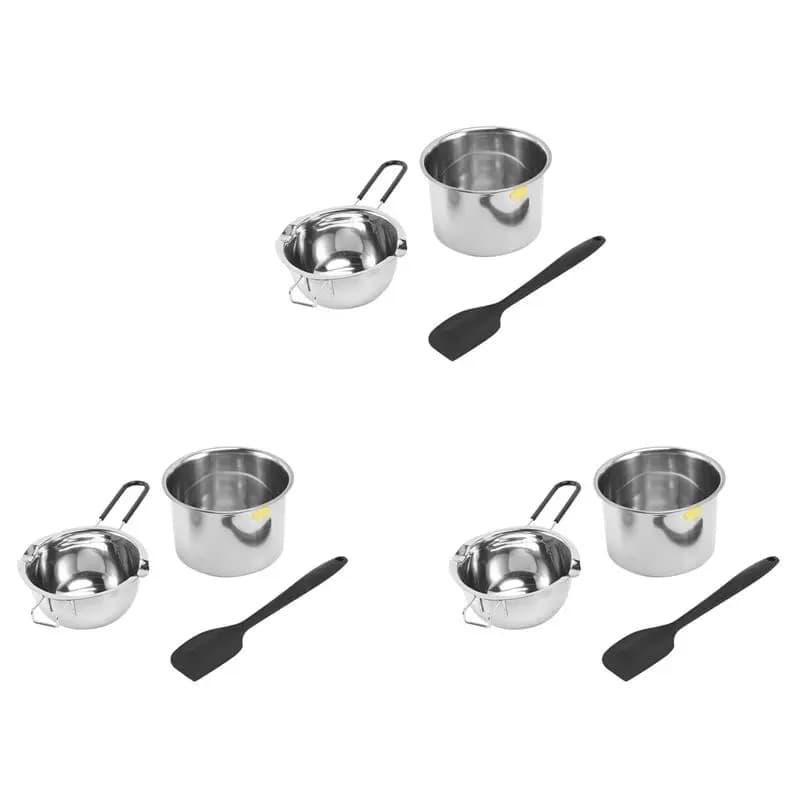 Set di pentole a doppio fondo ABKJ-3X in acciaio inossidabile con spatola in silicone per sciogliere cioccolato, sapone, cera, per la produzione di candele