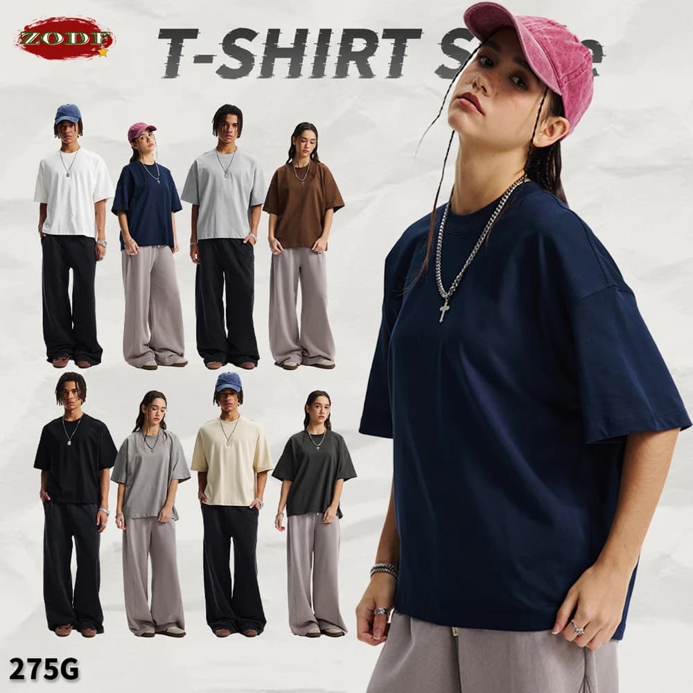 ZODF Nuovi Uomini di Estate Boxy 275gsm T-Shirt di Cotone Retro Unisex di Grandi Dimensioni Versione Corta di Base T Shirt di Marca Tees HY1070