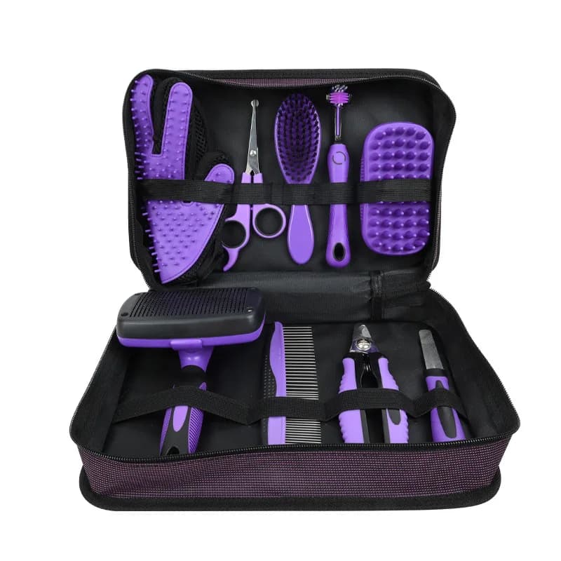 9Pcs Pet Grooming Comb Set Hair Removal Comb For Dog Gloves Dog Shampoo Brush Pet Nail Clippers Dog Toothbrush Set