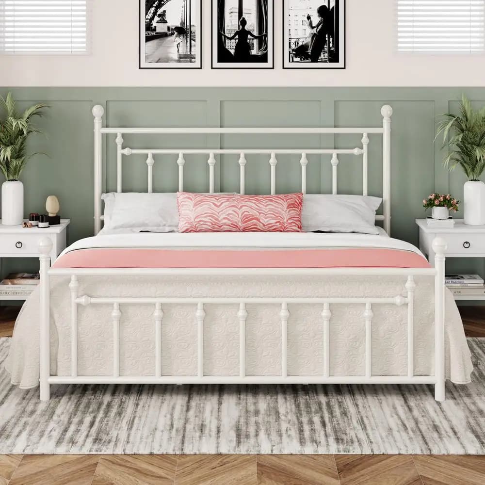 Base letto matrimoniale in metallo da 14 pollici con testiera e pediera in stile vittoriano vintage, con contenitore sotto il letto per materasso