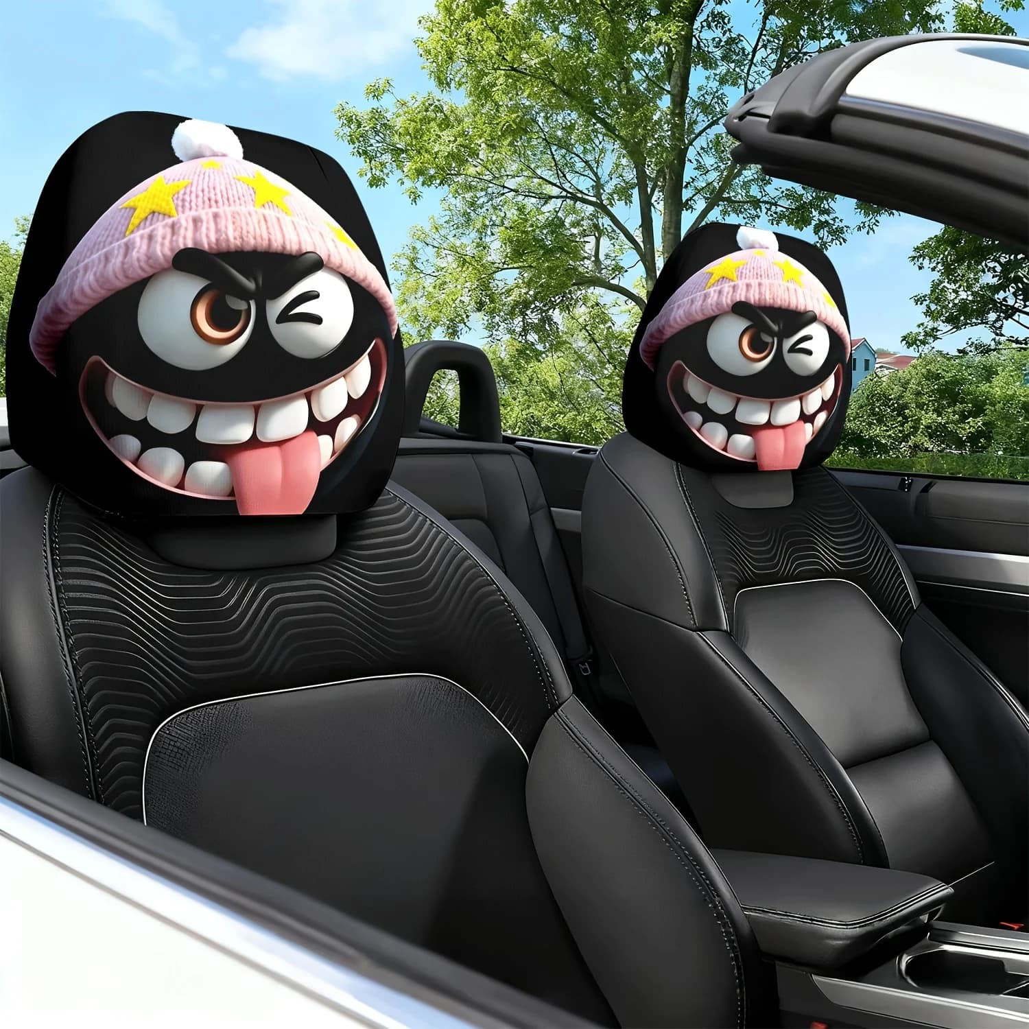2 Pezzi Copricuscino per Poggiatesta Auto con Stampa a Tema Cappello da Strega Nera - Design Carino - Accessori Interni Auto