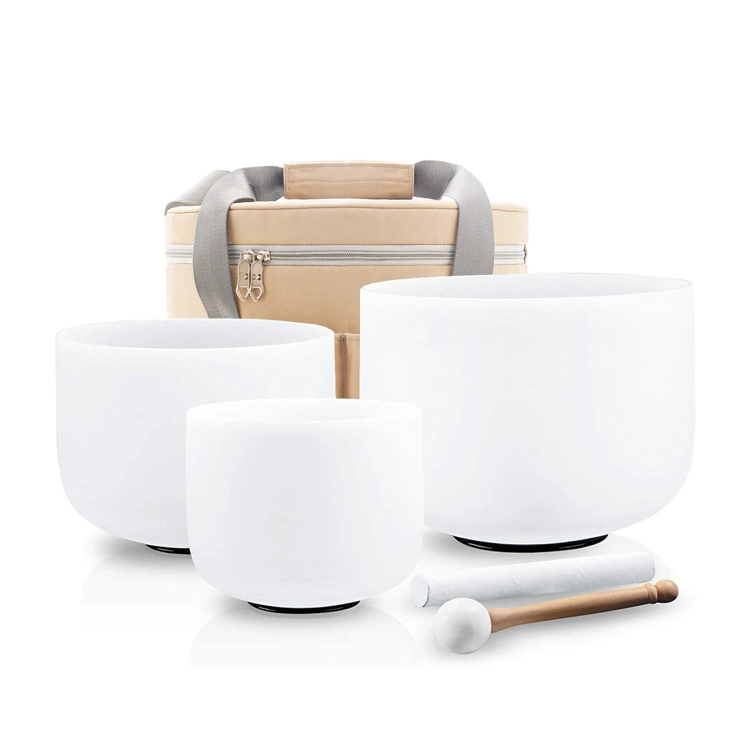 Hye-eun 3 Pcs 8"B 10"F 12"C Crystal Singing Bowl Set with Heavy Duty Carrying Case+Suede Stick+Rubber Mallet+Oring