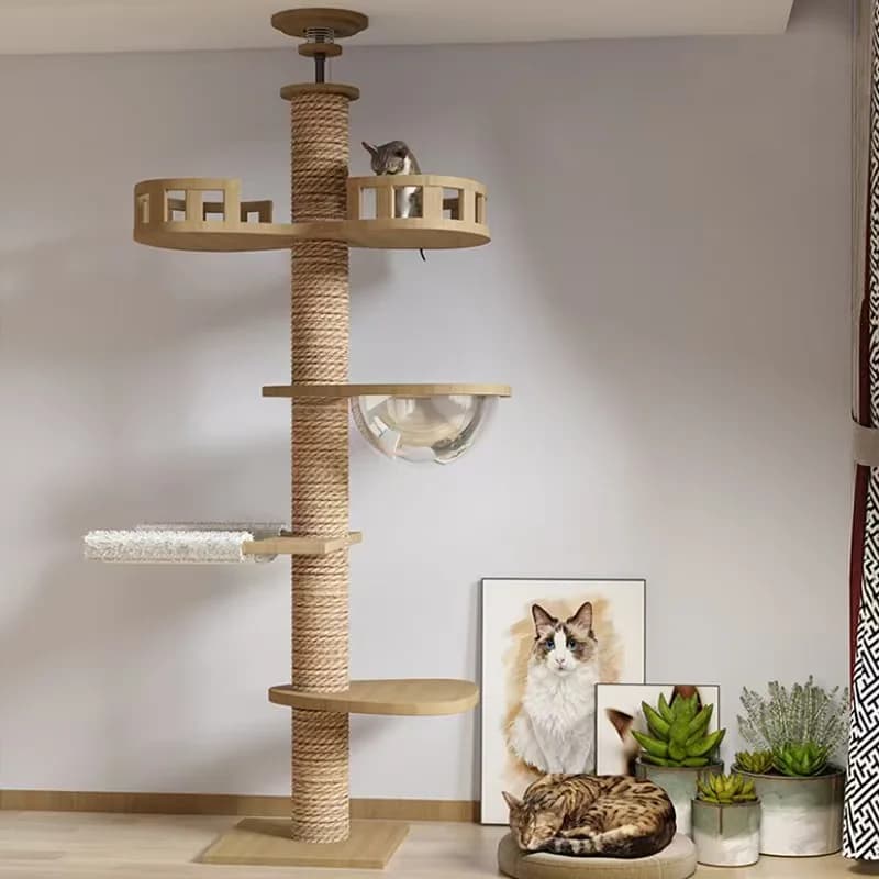 YXT Mobili per Animali Domestici Grande Casa sull'albero per Gatti Torre al Pavimento Giocattoli da Arrampicata Multilivello Regolabili Scaffale da Arrampicata per Gatti con Graffi Po