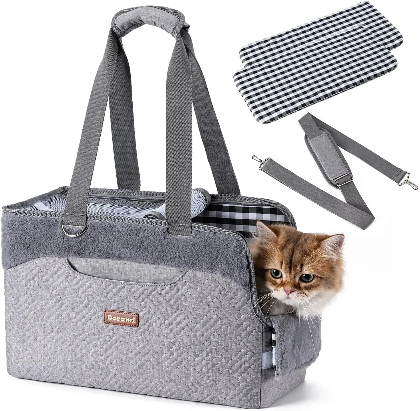 Borsa da trasporto per gatti fino a 6,8 kg, tetto in rete completamente apribile, ventilazione laterale e 3 tasche portaoggetti, borsa da viaggio per cani e gatti, portatile