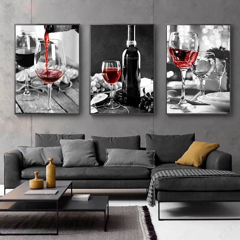 Vino rosso e bicchiere di vino Ristorante Tela Pittura Immagini di arte della parete Poster e stampa per soggiorno Sala da pranzo Cucina Decorazioni per la casa