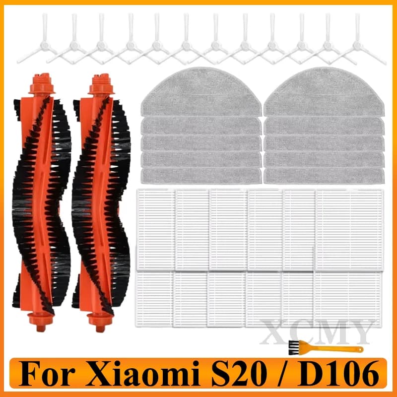 Compatible For Xiaomi Robot Vacuum S20 / D106 Parts Main Side Brush Hepa Filter Mop Cloth Dust Bag Replacement Spare Accessories