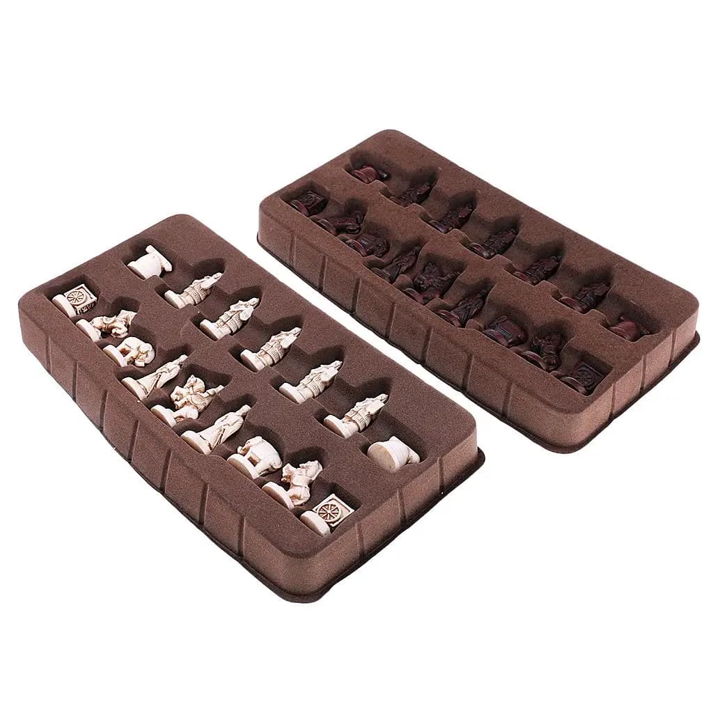 Classic Folding Chinese Traditional Chess Set Resin Collectible Pieces Vintage Imitation Leather Board for Home Play