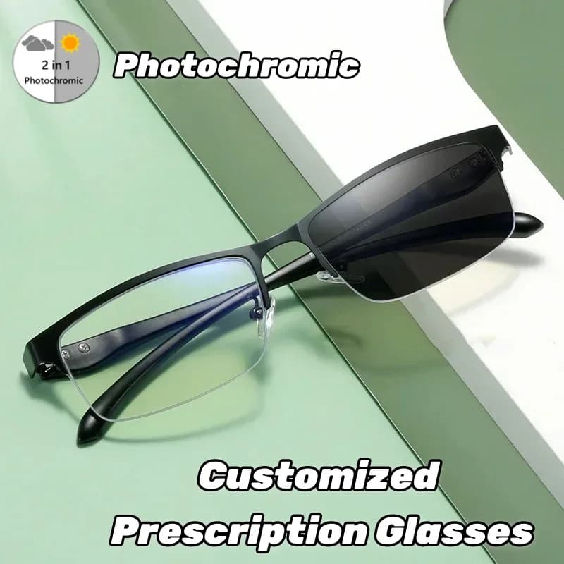 (Occhiali da vista personalizzati) Occhiali da vista personalizzati fotocromatici anti luce blu Occhiali da vista con montatura in metallo