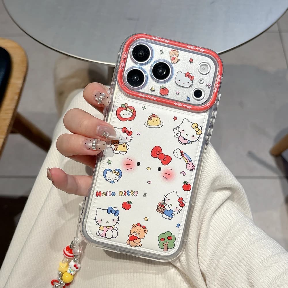 Shockproof phone case in soft TPU with cord, design cute cartoon Sanrio Hello Kitty with bow, for iPhone 17 16 15 14 13 Pro Max