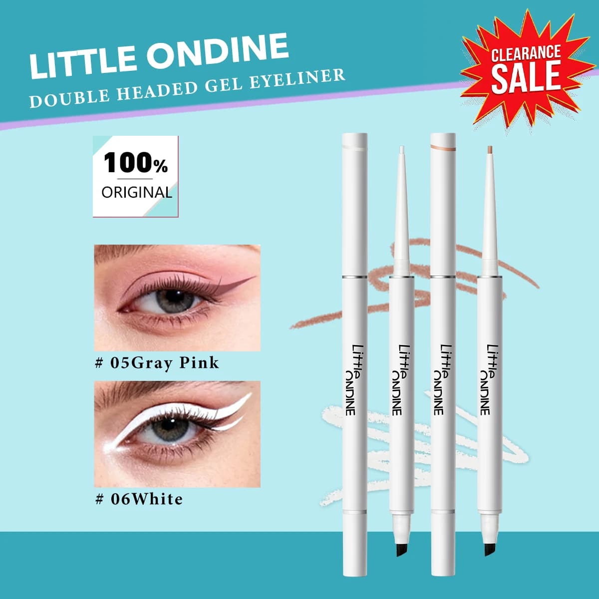 [Saldi] Eyeliner Gel a Doppia Punta LITTLE ONDINE, Texture Liscia a Base Gel, Trucco di Lusso, Lunga Durata e Anti-Sbavatura