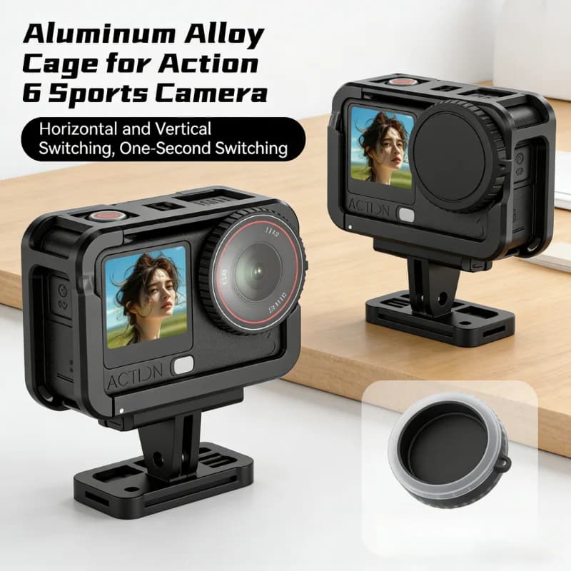 Telaio in Metallo Resistente per DJI Action 5/6 - Custodia Antiurto in Lega di Alluminio con Filettatura per Treppiede da 1/4'' e Protezione Completa