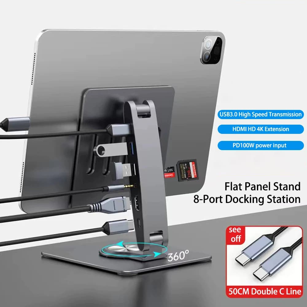 HUB per docking station USB-C pieghevole per iPad Pro da 4-12,9 pollici e altri tablet supporto da tavolo Schermo pressofuso HDMI 4K 30Hz