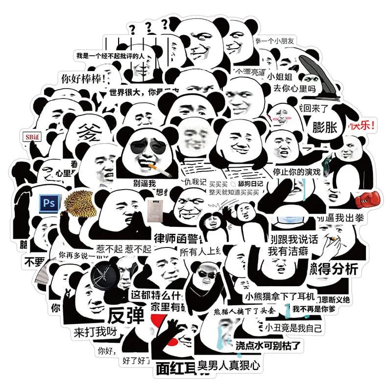 50 pezzi simpatico cartone animato testa di panda emoticon adesivi graffiti per casco bicicletta conto a mano astuccio adesivi decalcomanie
