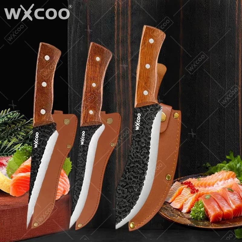 WXCOO Kitchen Knife Full Tang Hand Forged Boning Knife Meat Cleaver Butcher Knife Stainless Steel Rosewood Handle with Sheath