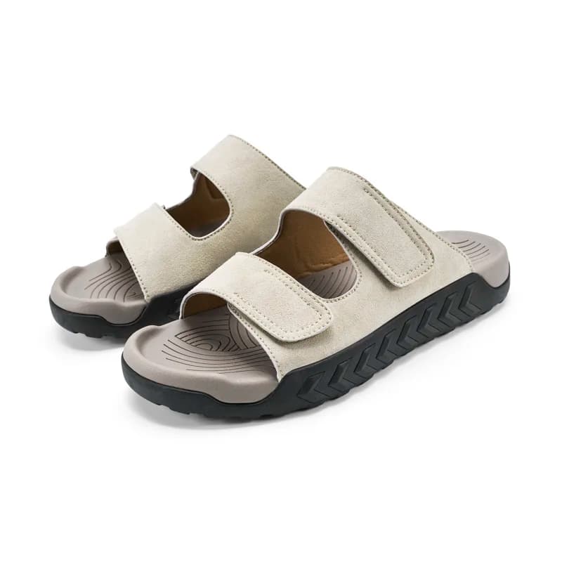 Men's Suede Slide Sandals with Adjustable Straps Comfort Footbed Non-slip Casual Slippers for Summer Indoor Outdoor Beach