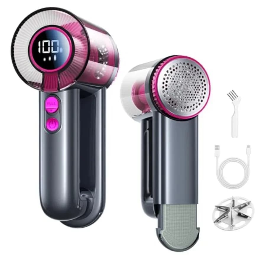 2-in-1 Fabric Shaver Rechargeable - 3 Speeds Lint Remover with Digital LED Display and Type-C Fast Charging Port, Electric Swea