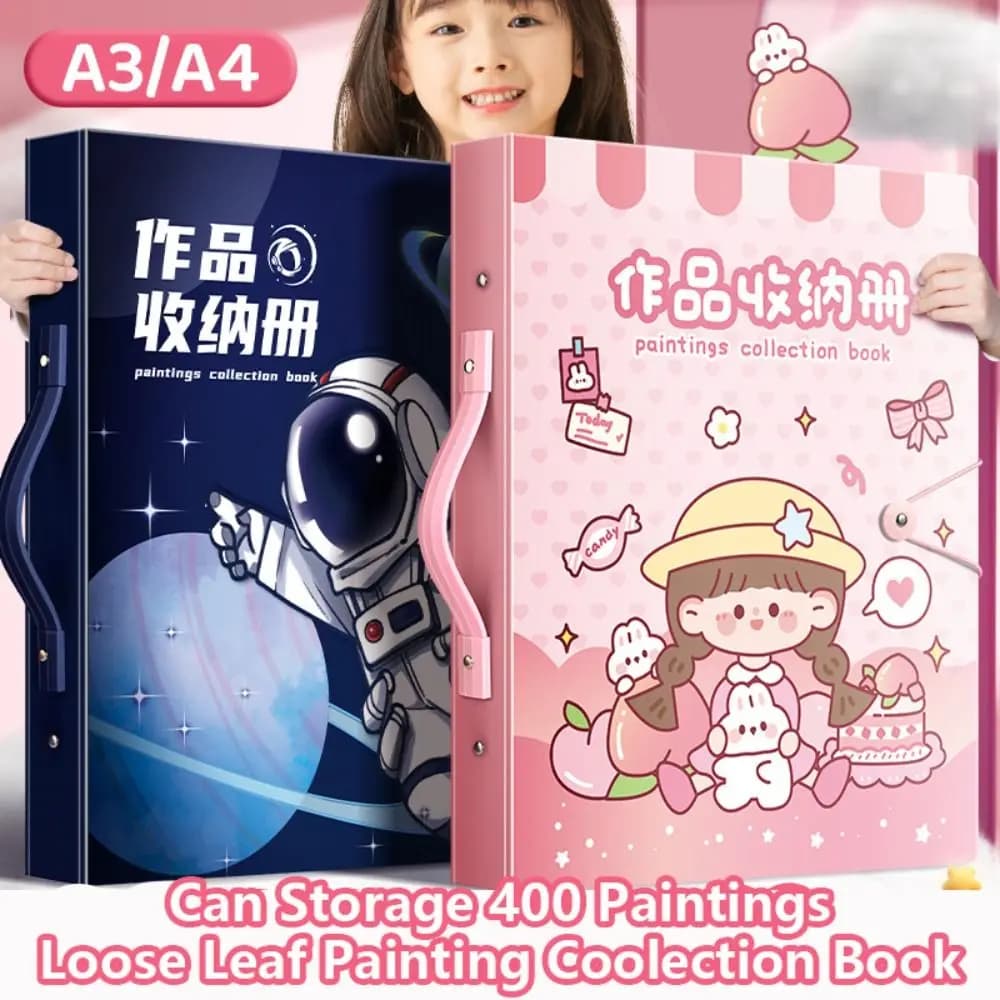 Cartella di File a fogli mobili trasparente A3/8K collezione di dipinti portatili libro impermeabile astronauta/ragazza borsa da disegno scuola ufficio