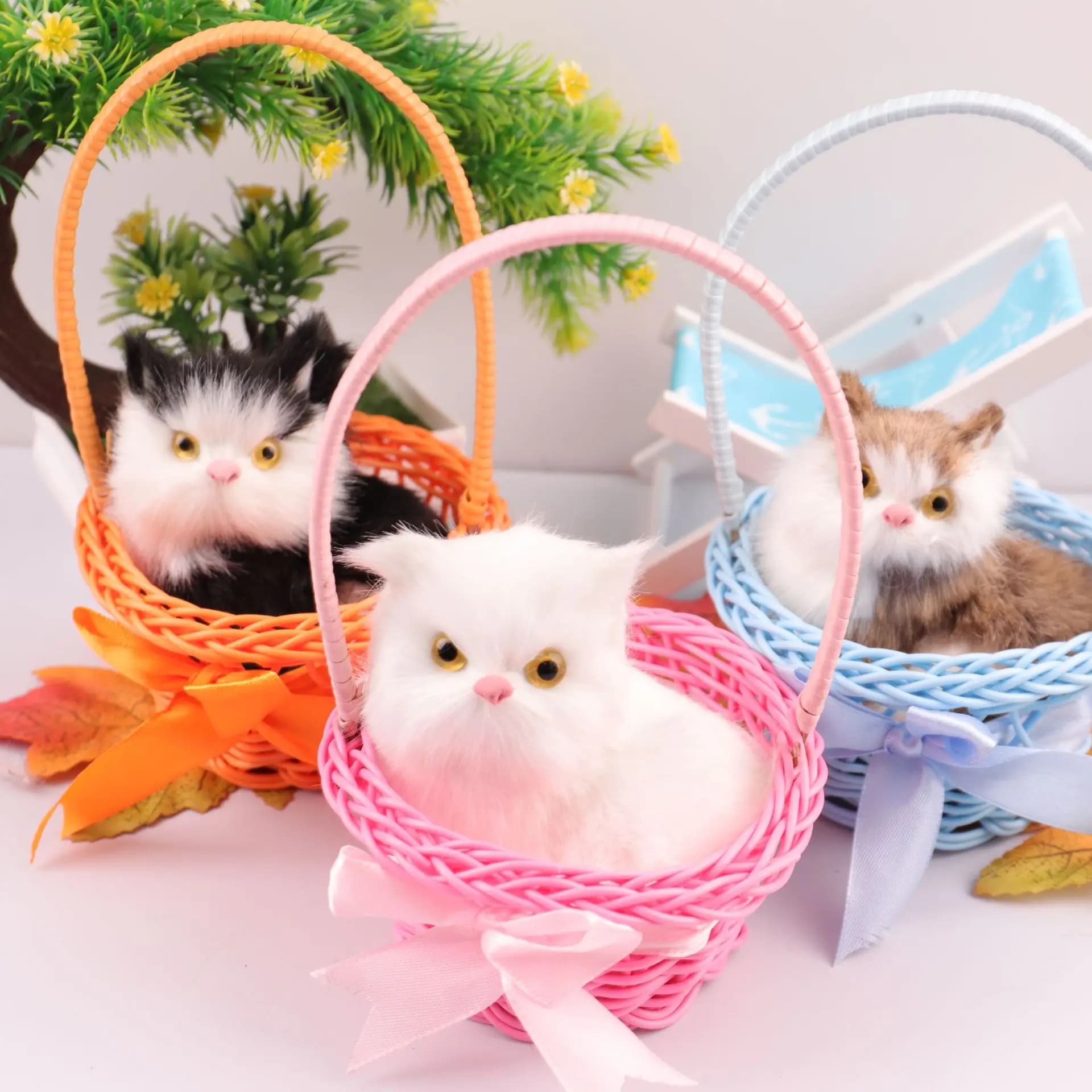 Simulazione d'infanzia cestino portatile modello di giocattolo per gatti decorazione Desktop piccoli ornamenti interazione per bambini chiamata regali di compleanno