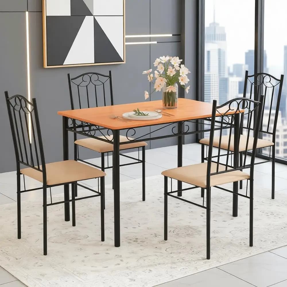 Set tavolo da pranzo a 4 posti con base in metallo e sedie imbottite, nero e giallo, mobili da cucina salvaspazio