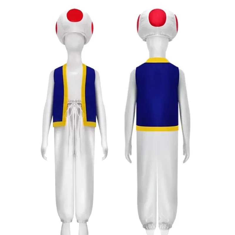Cappello Cosplay Kinopio Toad 2026 per Adulti, Costume di Gioco Bros 2, Abiti per Roleplay, Gilet e Pantaloni per Halloween e Feste in Maschera