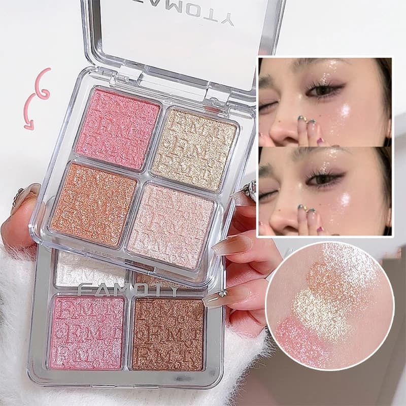 Palette Illuminante e Contorno 4 Colori, Polvere Scintillante per Illuminare il Tono della Pelle, Trucco Viso Stereoscopico a Lunga Durata e Impermeabile