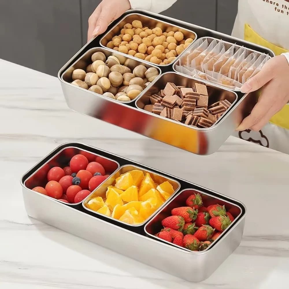 Contenitore per Spezie in Acciaio Inox con Coperchio, 2/3/4/6/8 Scomparti, Forma Rettangolare, Set di Barattoli Multi-Scomparto