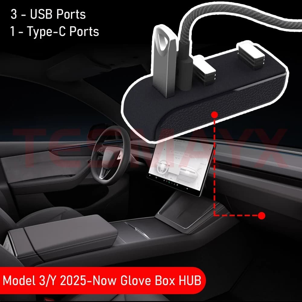 Per Tesla Modello 3 Y Juniper 2025 2026 Guanti Docking Station Caricatore rapido Hub USB Adattatore Alimentato Splitter Estensione Guanto Bo