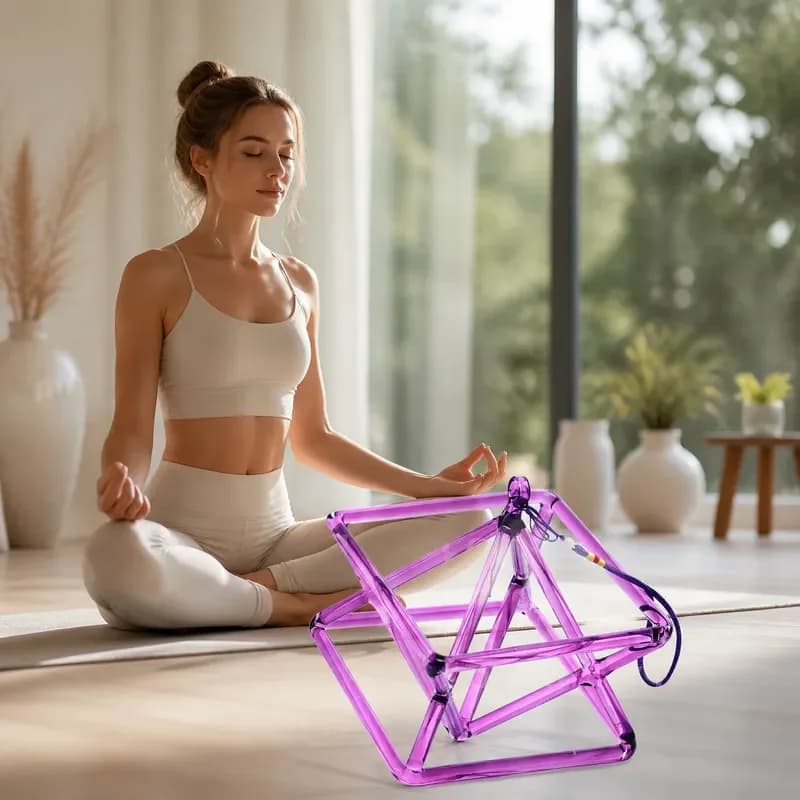 STAR LIN KUP Purple Merkaba Crystal Pyramid with Case for Sound Bath Yoga Meditation Healing Energy Stone Decor Gift