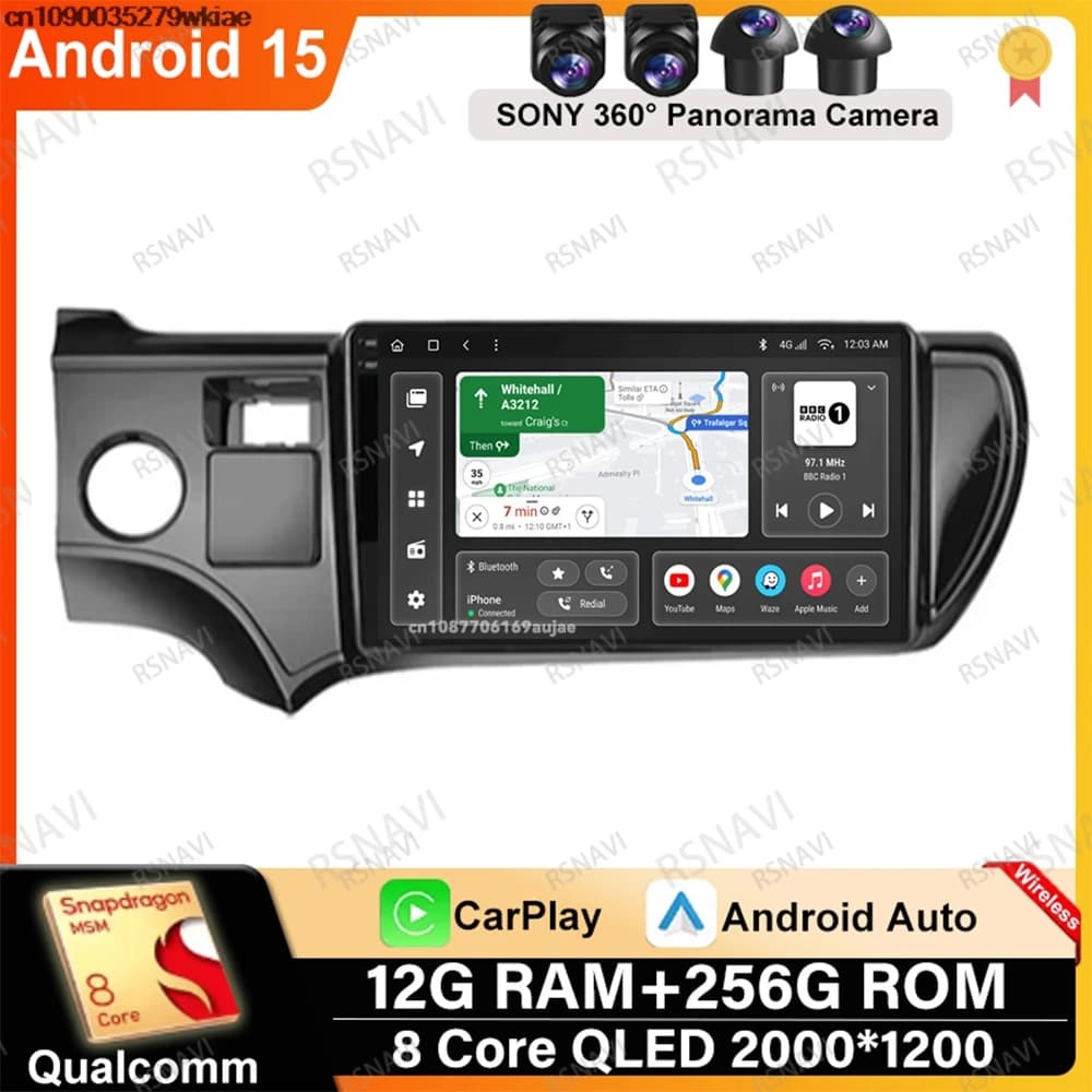 Android 15 Per Toyota Aqua Prius C 2011- 2016 2017 Snapdragon Viedo Lettore 5G WIFI QLED WIFI + 4G DVD IPS 8 Core 9/10 Pollici Sistemi