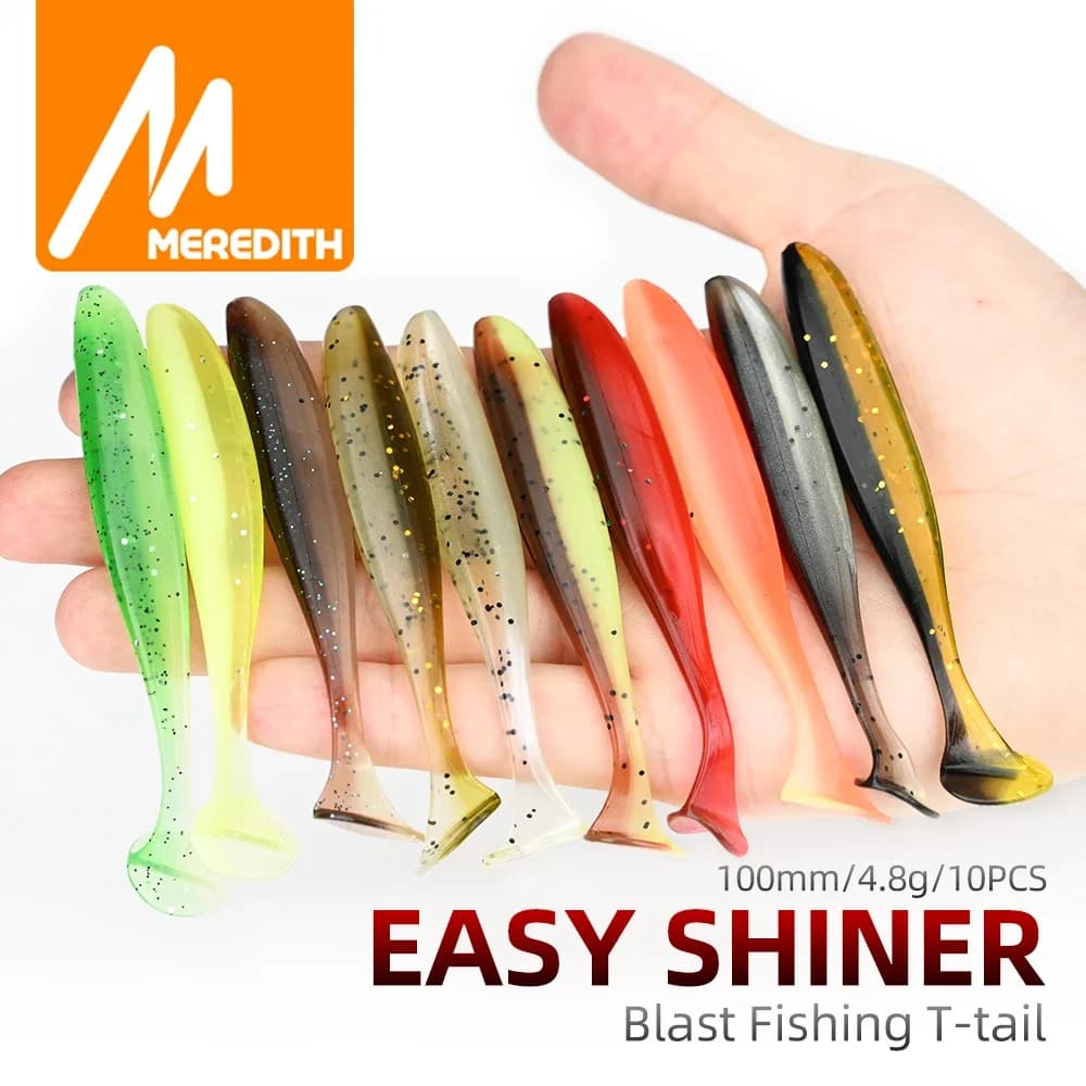 MEREDITH Fishing Lures 10cm 10pcs 4.8g Artificial Fishing Bait Big Silicone T Tail Easy Shiner Bait Wobbler Swimbait