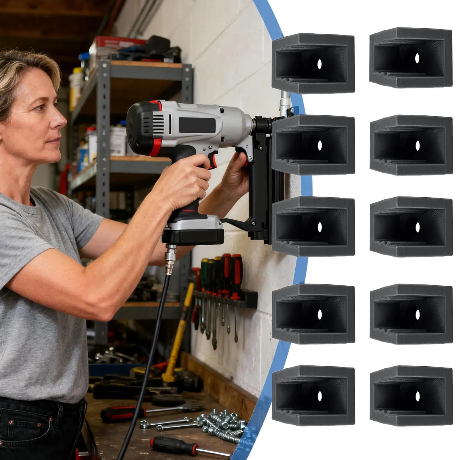 Set di 10 Supporti per Utensili Pneumatici, Porta Attrezzi da Parete Salvaspazio per Officina e Riparazione Auto