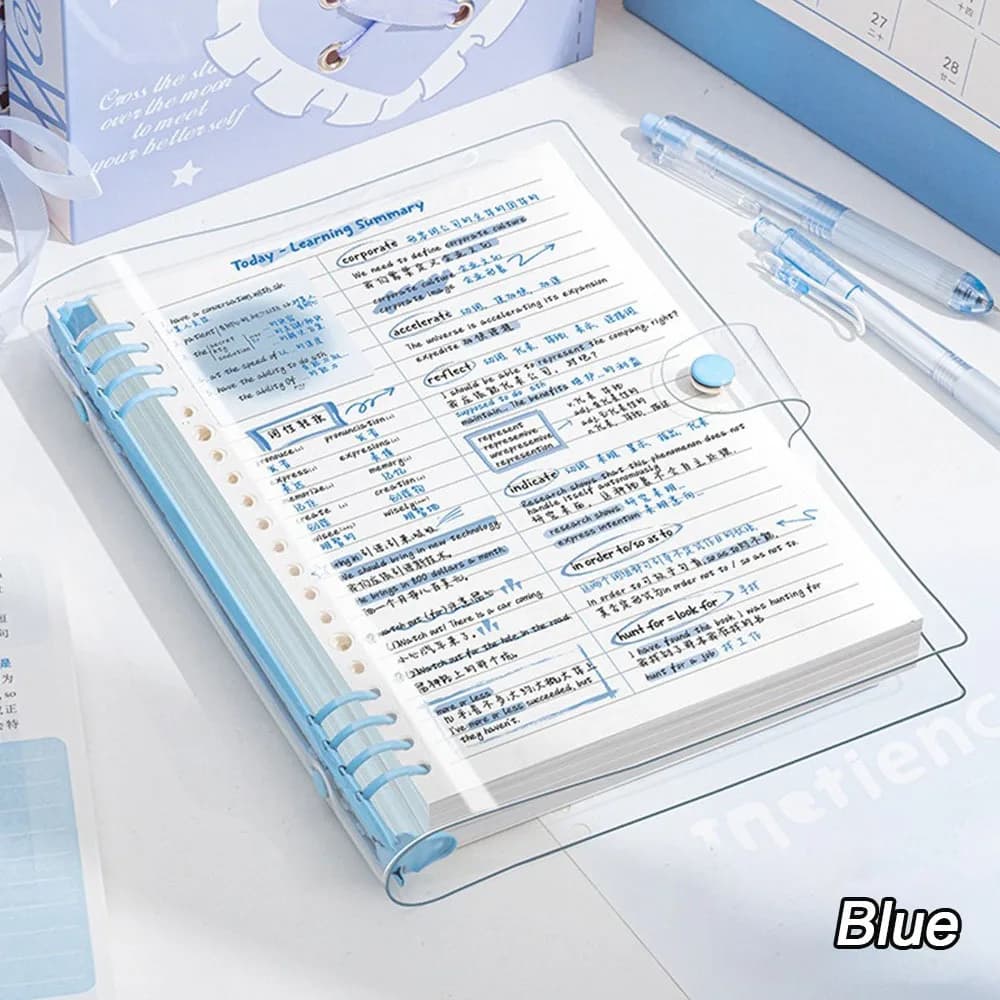 Portable A5 Binder Notebooks Transparent Loose-leaf Note Pads Sketchbook Daily Weekly Planner Journal Notepads Stationery