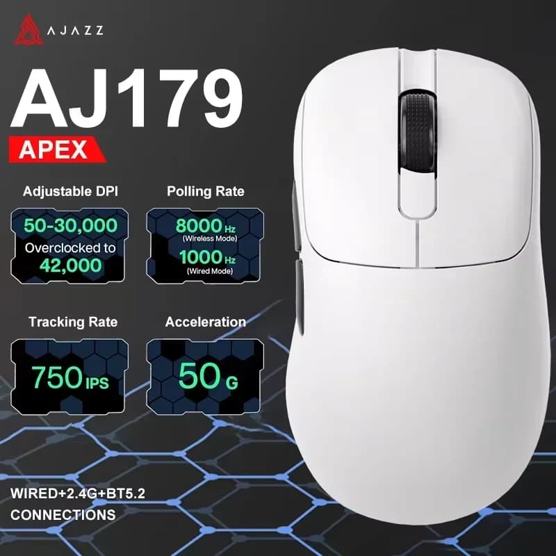 Mouse from Gaming Wireless Ajazz AJ179 Apex PAW3950 with RGB Charging Dock, Computer Mouse with Macro, Light Ergonomic Mouse for PC
