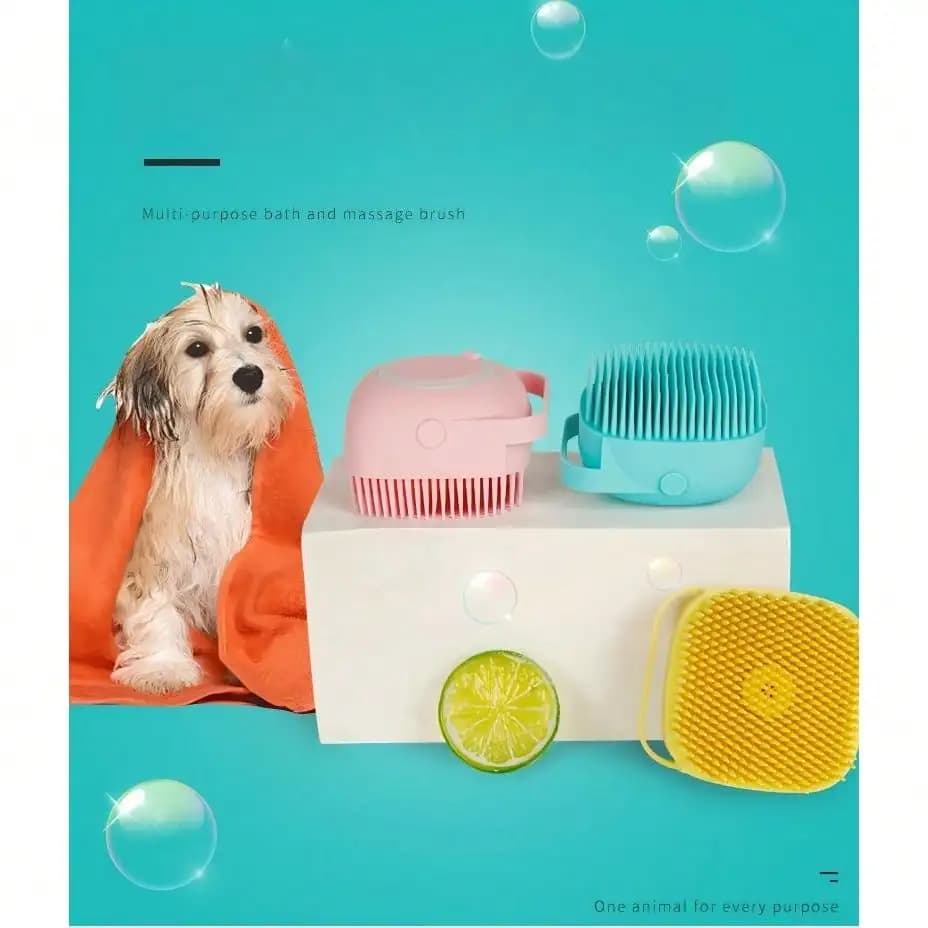 Spazzola 2-in-1 per cani in morbido silicone, strumento per la toelettatura, rimozione del pelo, massaggio e distribuzione dello shampoo, per peli lunghi e corti