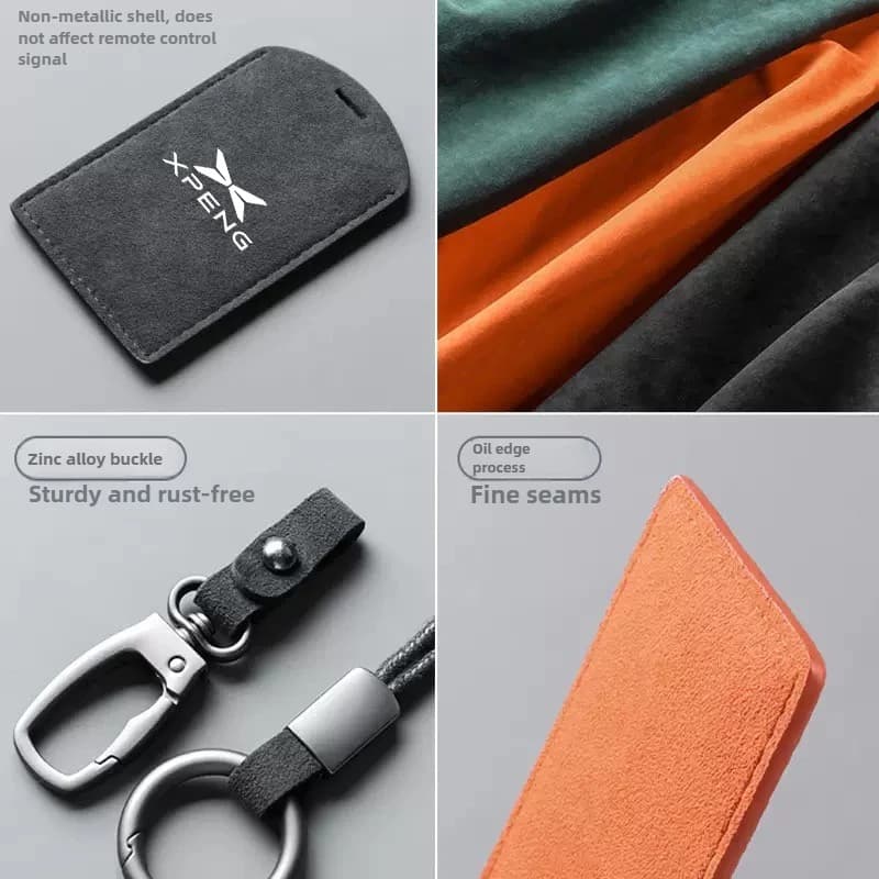 XPENG Xiaopeng P7 P7i G3 G6 G9 N5 P5 Suede Leather Key Fob Case NFC Card Protective Holder Keychain