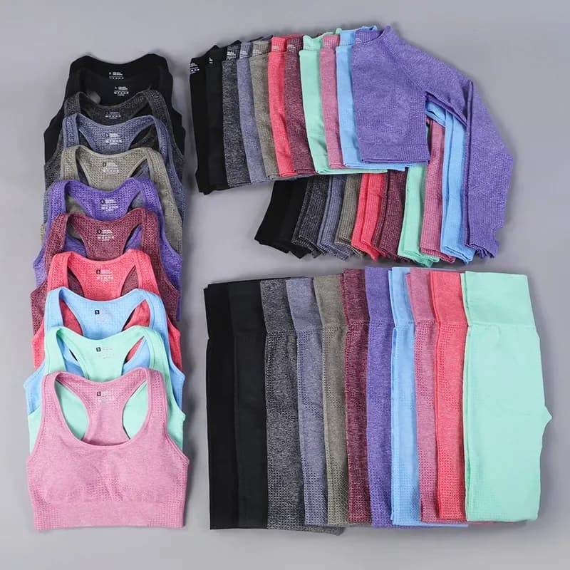 Set da yoga da donna senza cuciture Tute sportive da fitness PALESTRA Panno Yoga Camicie a maniche lunghe Vita alta Leggings da corsa Abbigliamento da allenamento