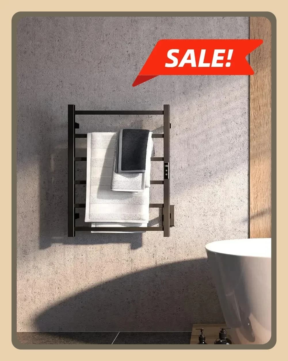 Scaldasalviette Elettrico a 6 Barre, Nero Opaco, con Timer 24h, Montaggio a Parete, Collegabile a Presa o Cablato, per Bagno