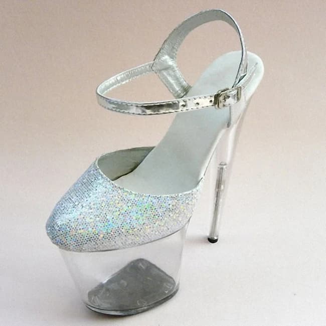Glitter Silver 8 Inches High Heels 20cm Sandals Exotic platform gladiator transparent pole dancing Stripper work shoes Dress