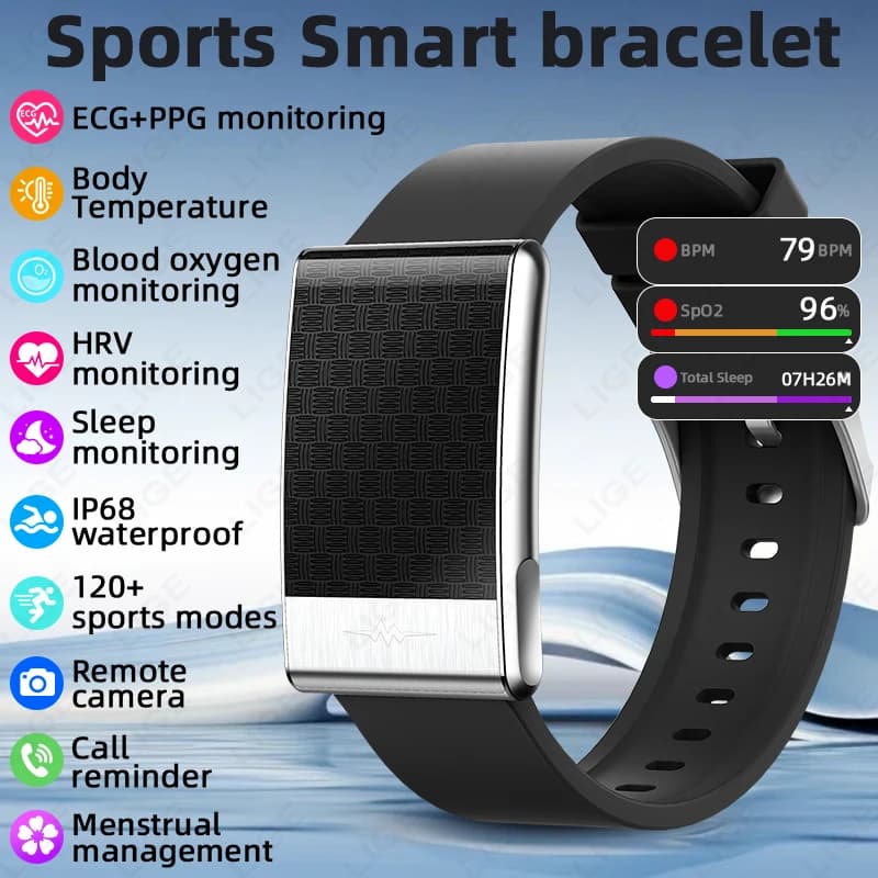 New Smart ECG Bracelet with Cardiac and Oxygen Frequency Monitoring in Blood, Waterproof IP68 for Women, Intelligent Bracelet for Health and Sport