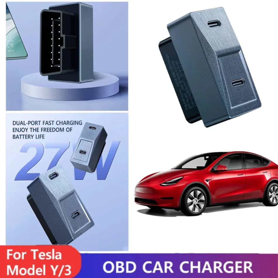 Adattatore OBD nascosto per Tesla Model 3 Y Juniper XS Ricarica rapida 27W Plug and Play USB-C Espansore a doppia porta Accessori per telefoni