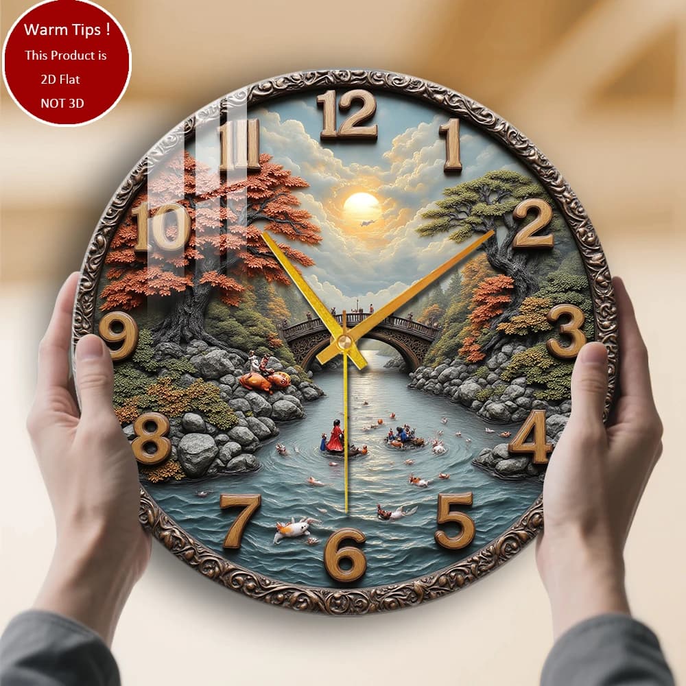 Tempered glass wall clock Artistic oriental landscape watch suitable for wall decorations or table displays everywhere
