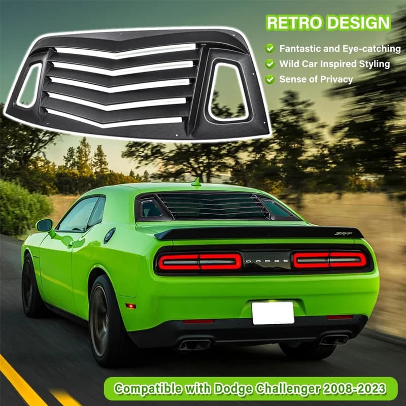 Feritoia per lunotto posteriore adatta per Dodge Challenger 2008-2023 Copertura parasole per parabrezza su misura ABS in stile GT Lambo (nero opaco)