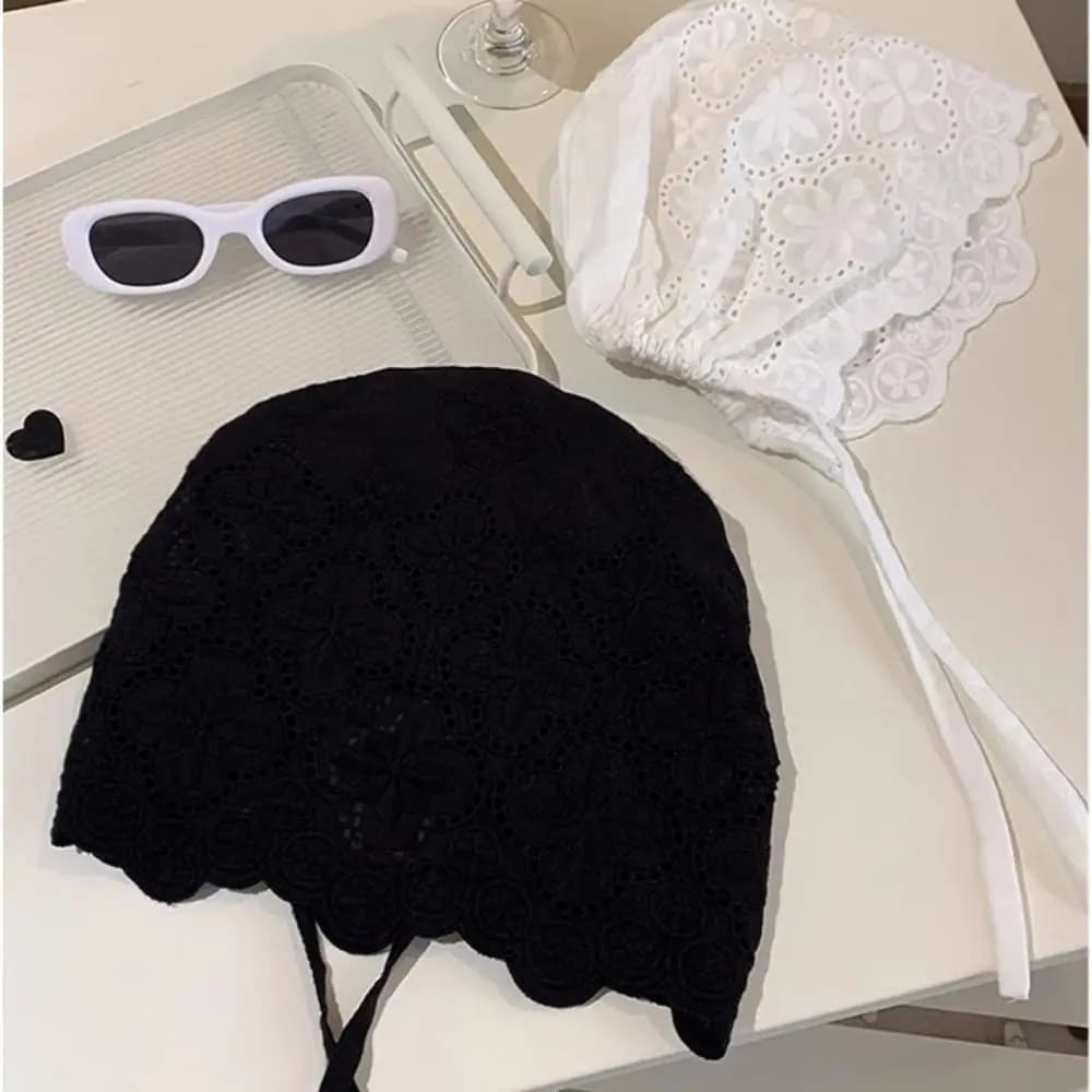Retro Hollow Out Embroidered Lace Hat Y2k Spicy Girl Beanies Hat Korean Style Breathable Skullcap Outdoor