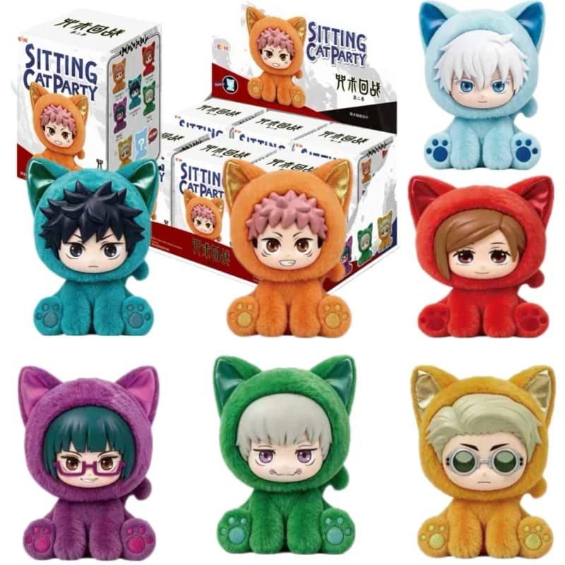 EAKI Anime Jujutsu Kaisen Sitting Cat Party Series Blind Box Anime Plush Doll Backpack Keychain Decoration Collection Gifts