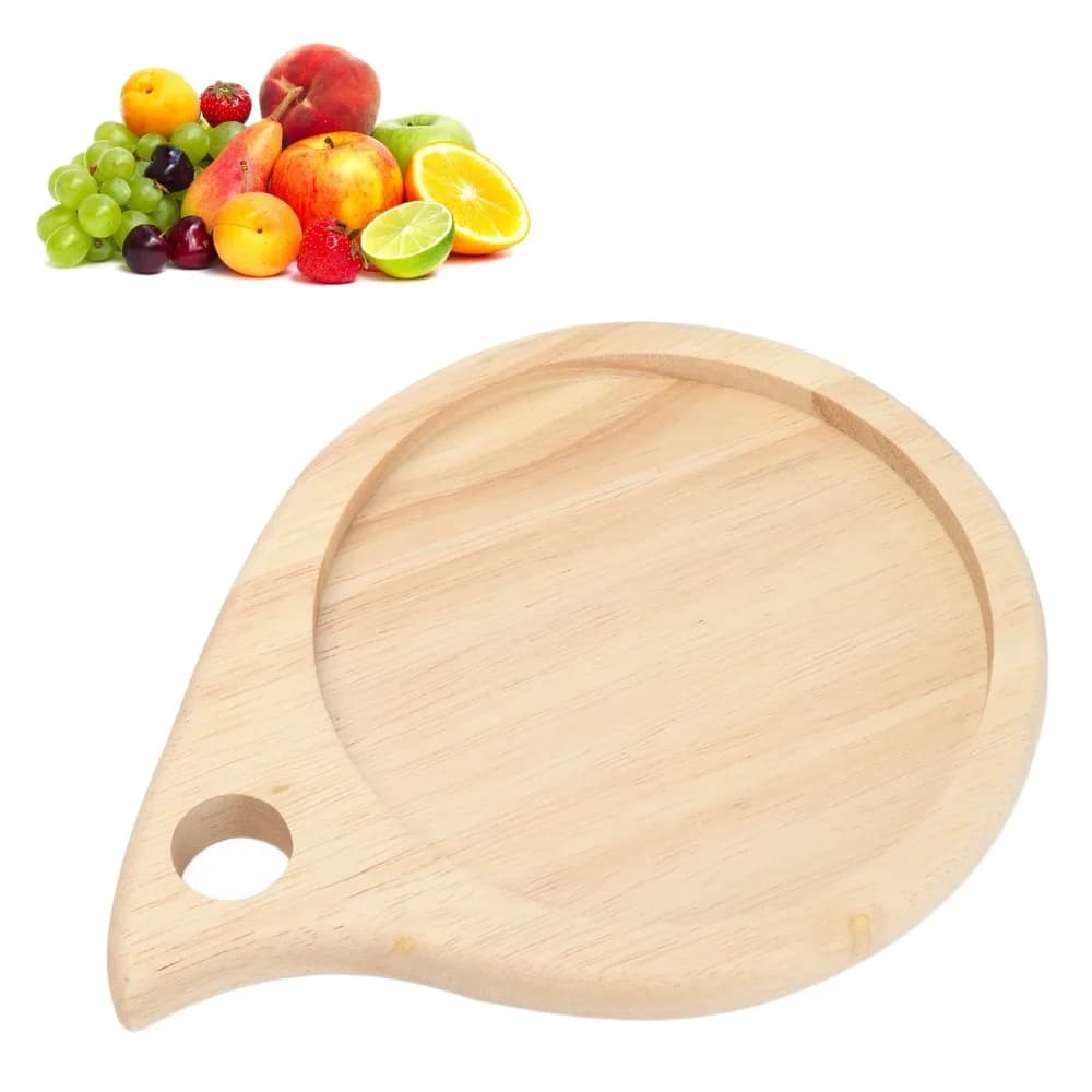 Compact Rubberwood Cutting Board Small Round Double Sided Serving Board Recessed Center Hanging Hole Wooden Mat Picnic