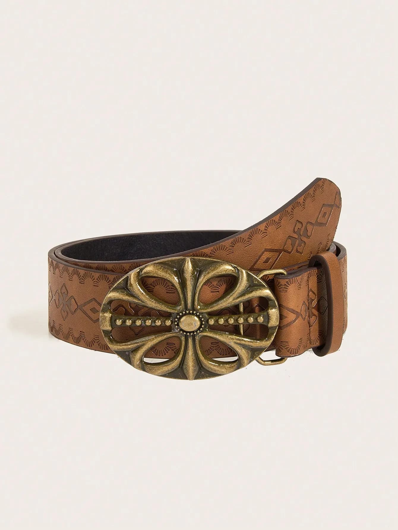 1 cintura da donna con fibbia vintage in lega e stampa in PU, adatta per l'estate in stile cowgirl western, per la scuola, l'autunno, Halloween
