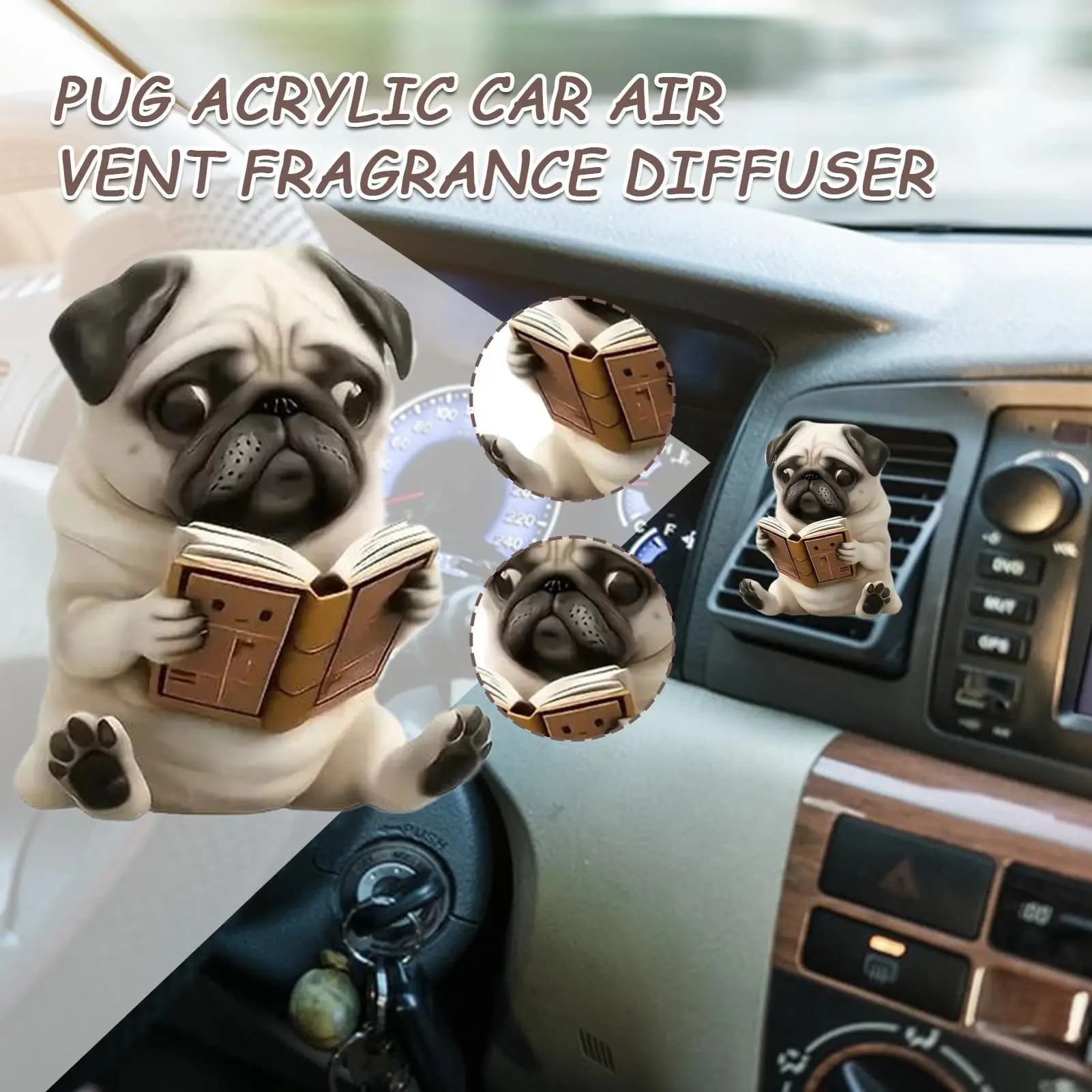 Car Deodorant Smooth Clip Pug Perfume Diffuser for Car Smooth Clip Acrylic Aromatherapy Diffuser 2D Long-Term Perfume Vehicle